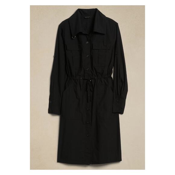 Banana Republic Black Cotton Trench Back Shirt Dress Sz.M - Picture 4 of 14